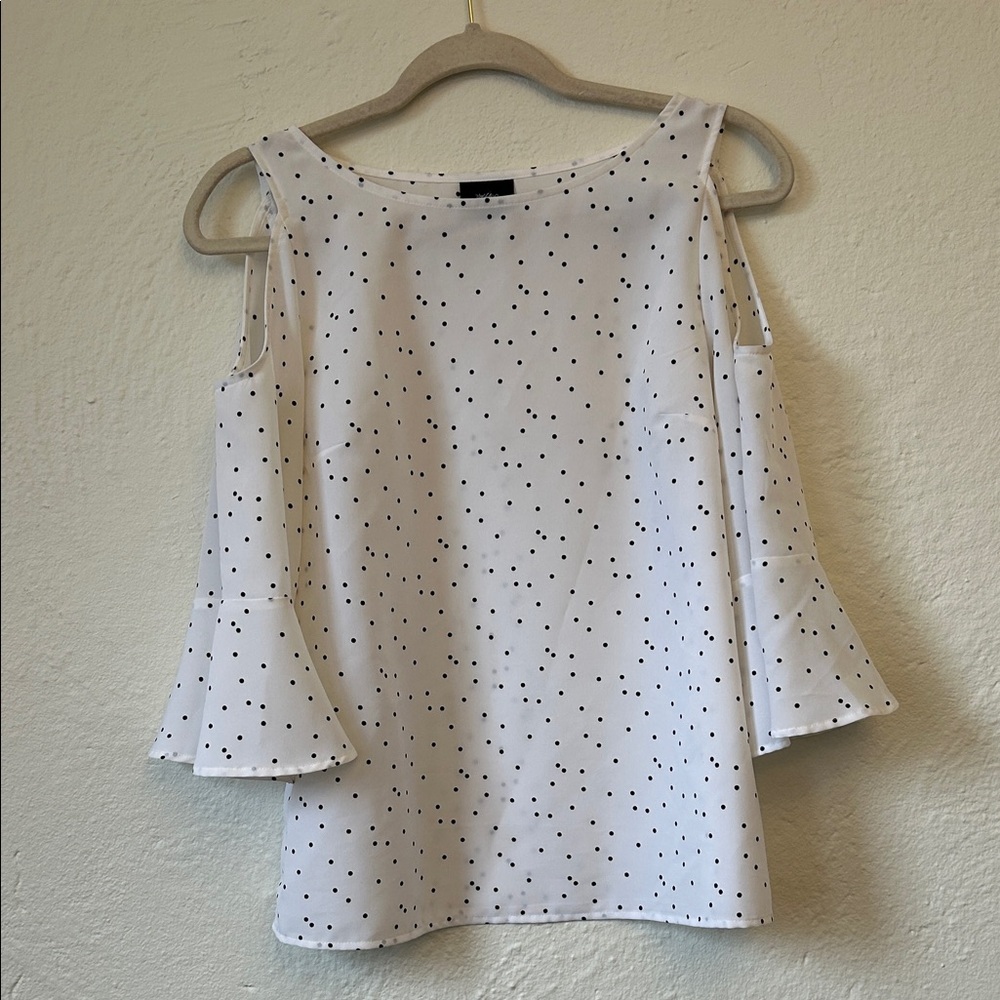 Mossimo Supply Co. White Cold-Shoulder Polka Dot Blouse